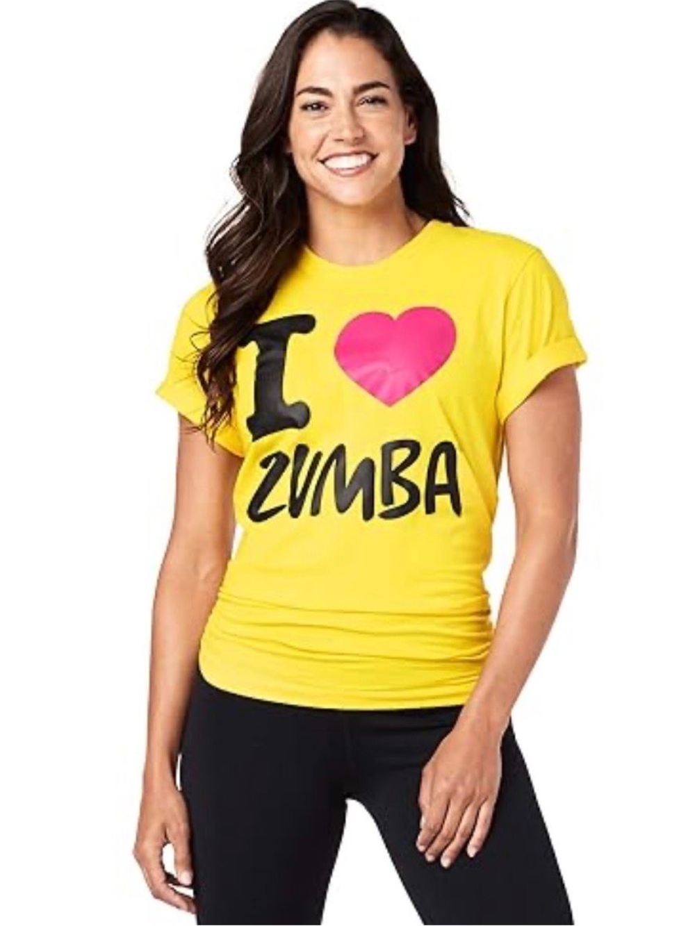 Zumba Wear Women's XS/S I Love Zumba Tee Yellow Graphic Crew Neck Cotton